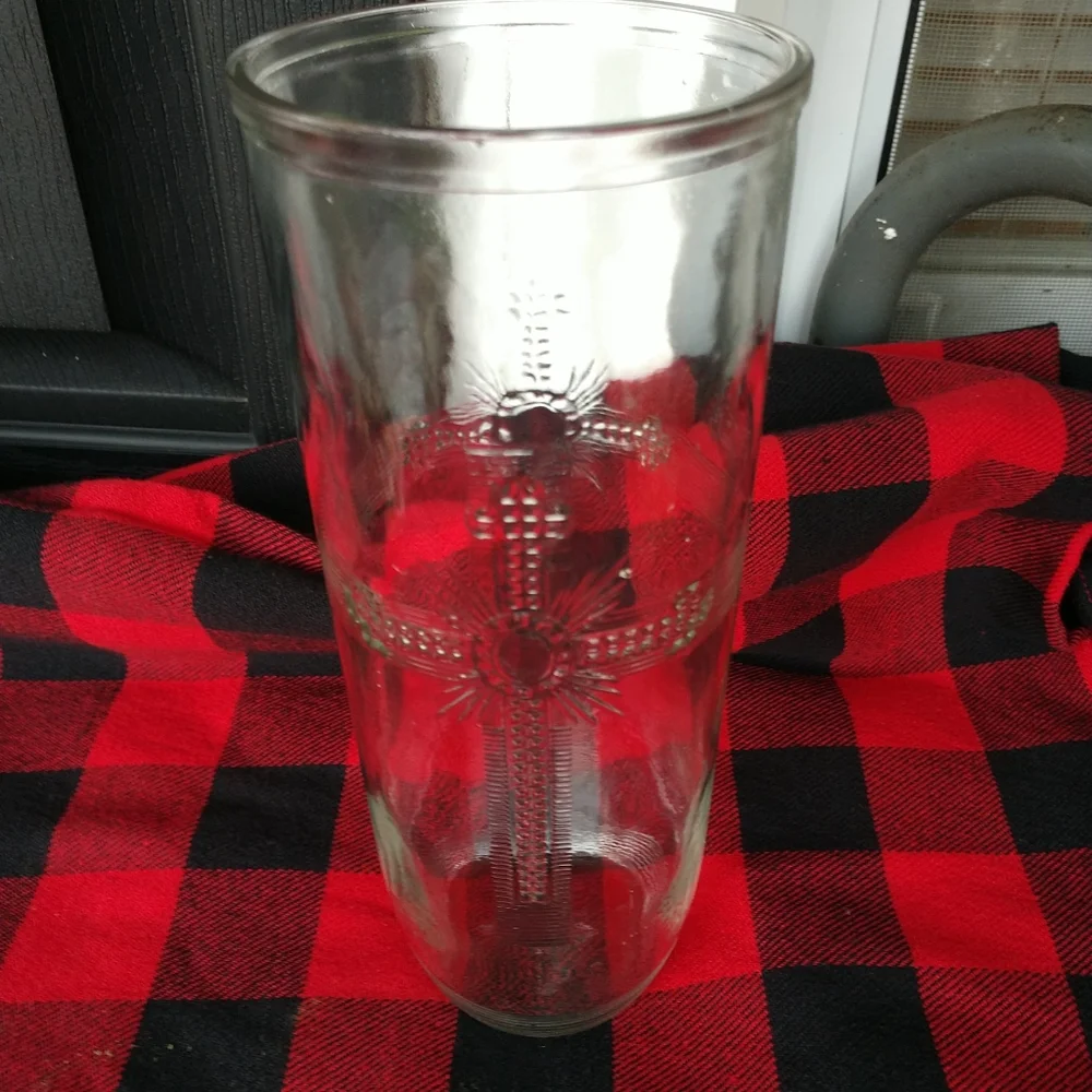 Vintage Clear Vase w/Decorative Cross